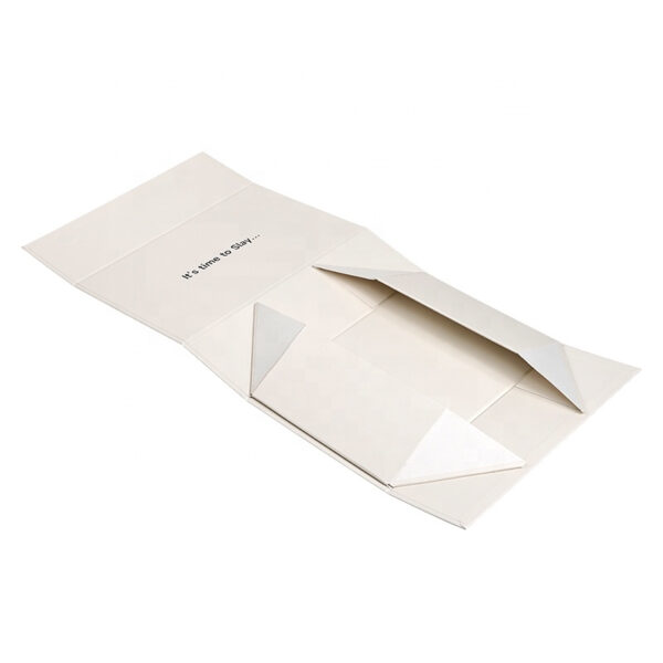 Flat collapsible rigid wig box showing foldable side panels and hinged lid structure