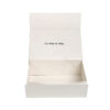 Front open view of ivory wig gift box showing the rigid paperboard interior and hinged lid