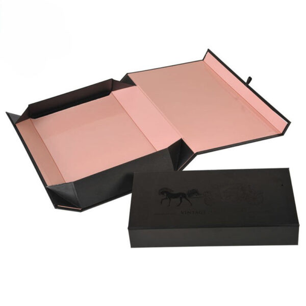 Black Collapsible Hair Extension Gift Box with Blush Interior