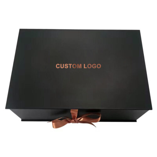 Black Collapsible Hair Extension Gift Box with Copper Satin