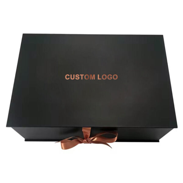 Black Collapsible Hair Extension Gift Box with Copper Satin