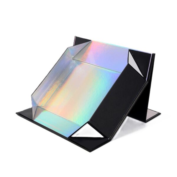 Black Collapsible Hair Extension Gift Box with Holographic Interior Black Collapsible Hair Extension Gift Box with Holographic Interior