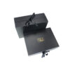 Black Satin Ribbon Apparel Collapsible Gift Box with Gold Logo Black Satin Ribbon Apparel Collapsible Gift Box with Gold Logo