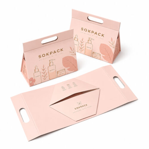 Blush Pink A-Frame Handle Skincare Collapsible Gift Box