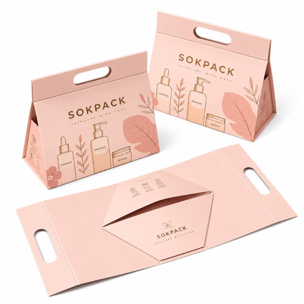 Blush Pink A-Frame Handle Skincare Collapsible Gift Box