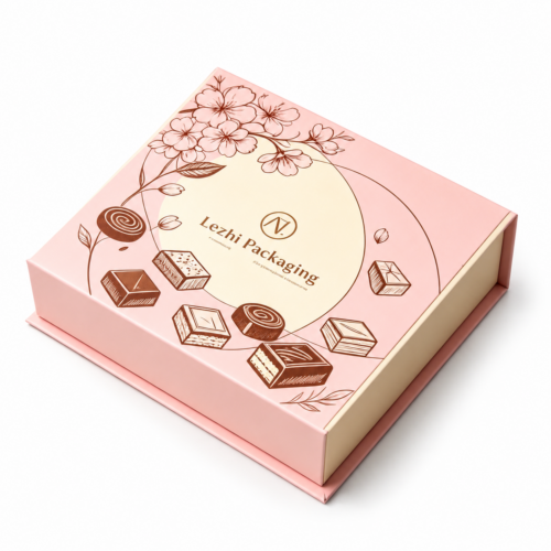 Blush Pink Cherry Blossom Chocolate Collapsible Gift Box with Black Tray