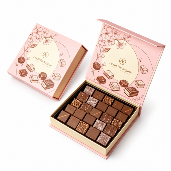Blush Pink Cherry Blossom Chocolate Collapsible Gift Box with Black Tray Blush Pink Cherry Blossom Chocolate Collapsible Gift Box with Black Tray