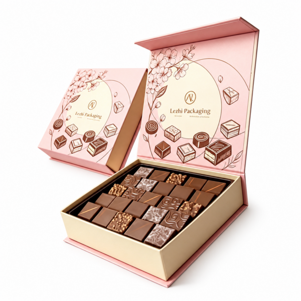 Blush Pink Cherry Blossom Chocolate Collapsible Gift Box with Black Tray Blush Pink Cherry Blossom Chocolate Collapsible Gift Box with Black Tray