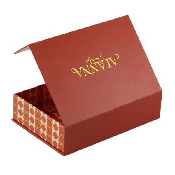 Burnt Orange Collapsible Cosmetic Gift Box with Patterned Interior