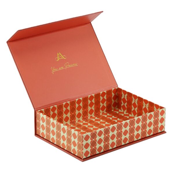 Burnt Orange Collapsible Cosmetic Gift Box with Patterned Interior