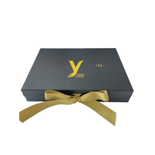 Charcoal Black Gold Ribbon Apparel Collapsible Gift Box