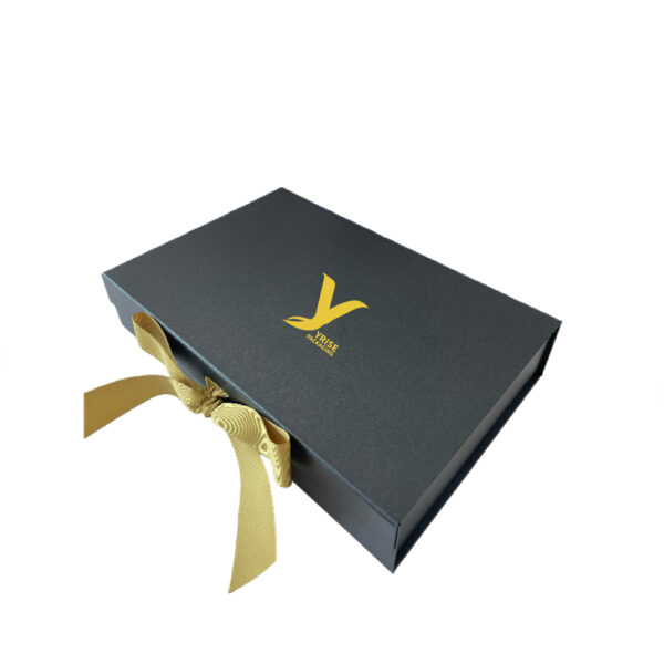 Charcoal Black Gold Ribbon Apparel Collapsible Gift Box