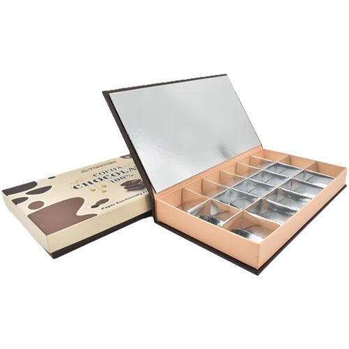 Cocoa Brown Chocolate Collapsible Gift Box with Silver Dividers