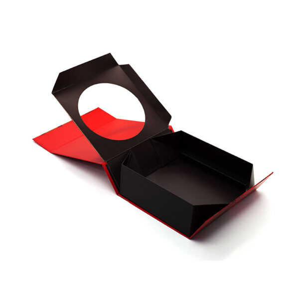 Crimson Gold Pattern Holiday Collapsible Gift Box with Round Insert