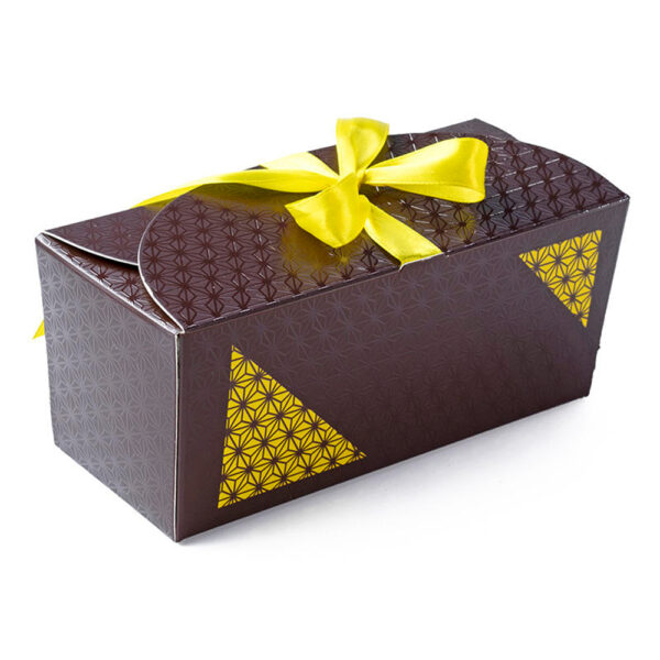 Dark Brown Geometric Chocolate Collapsible Gift Box with Yellow Ribbon