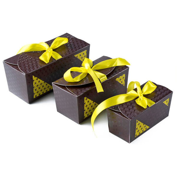 Dark Brown Geometric Chocolate Collapsible Gift Box with Yellow Ribbon