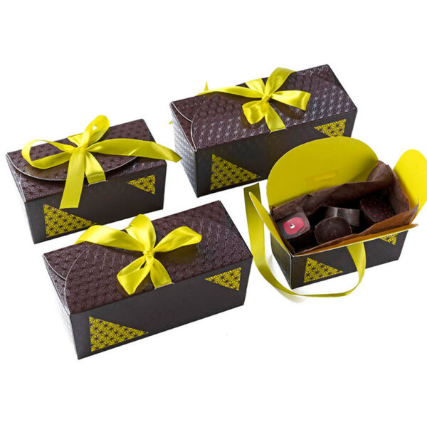 Dark Brown Geometric Chocolate Collapsible Gift Box with Yellow Ribbon