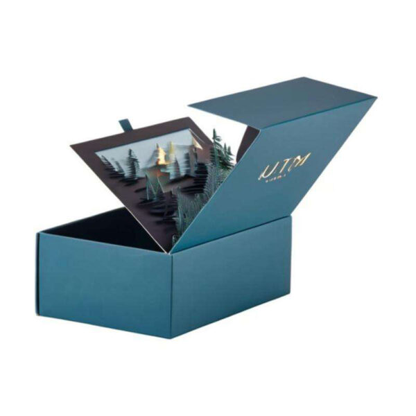 Deep Teal Winter Forest Pop-Up Collapsible Gift Box