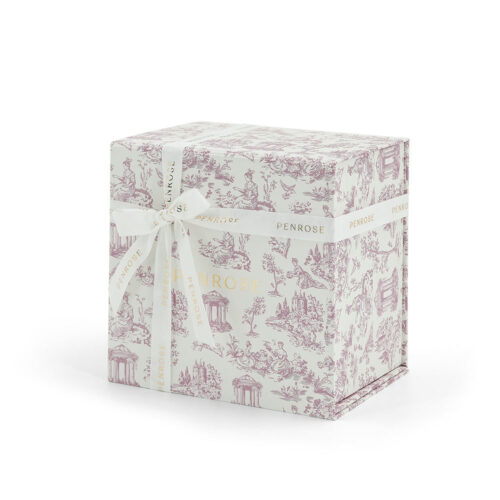 Dusty Rose Toile Print Ribbon-Tied Skincare Collapsible Gift Box