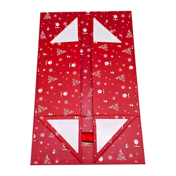 Festive Santa Christmas Tree Red Ribbon Collapsible Gift Box