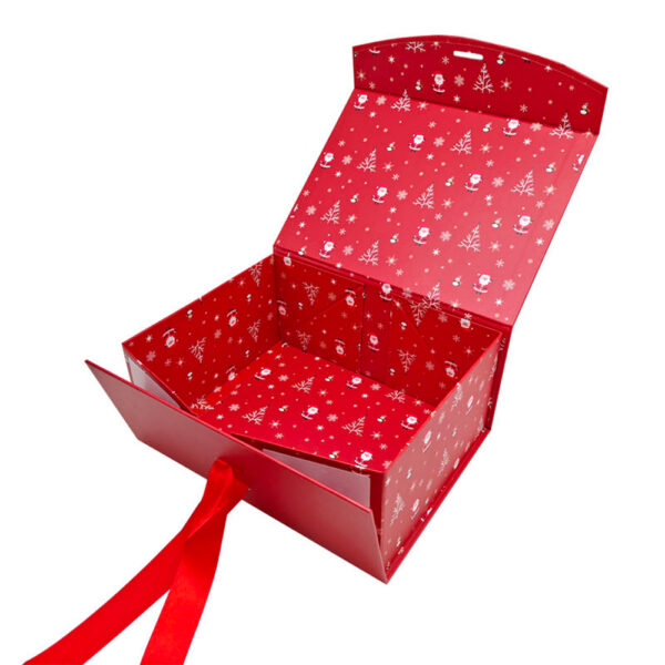 Festive Santa Christmas Tree Red Ribbon Collapsible Gift Box