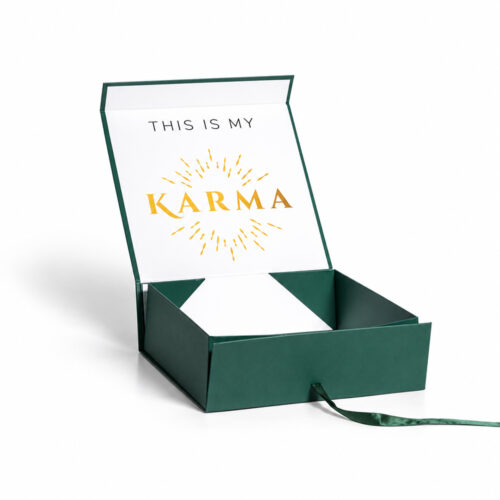 Forest Green Gold Foil Collapsible Gift Box with Ribbon