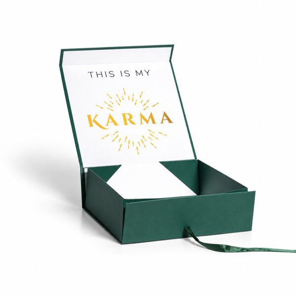 Forest Green Gold Foil Collapsible Gift Box with Ribbon