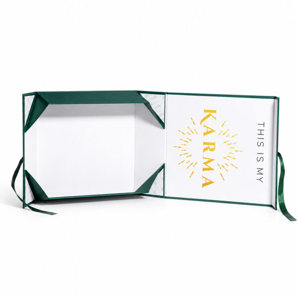 Forest Green Gold Foil Collapsible Gift Box with Ribbon