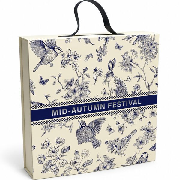 Ivory Blue Botanical Mid-Autumn Collapsible Gourmet Food Gift Box