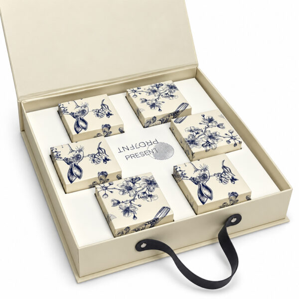 Ivory Blue Botanical Mid-Autumn Collapsible Gourmet Food Gift Box