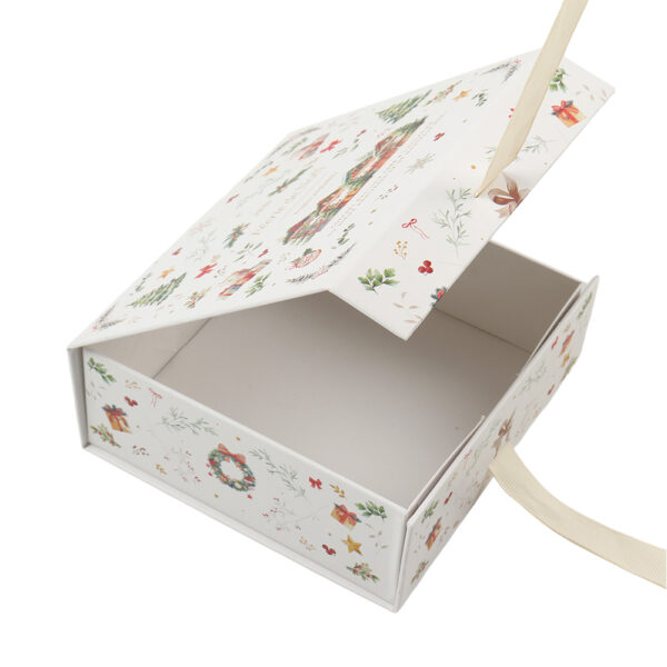Ivory Christmas Village Ribbon Collapsible Gift Box