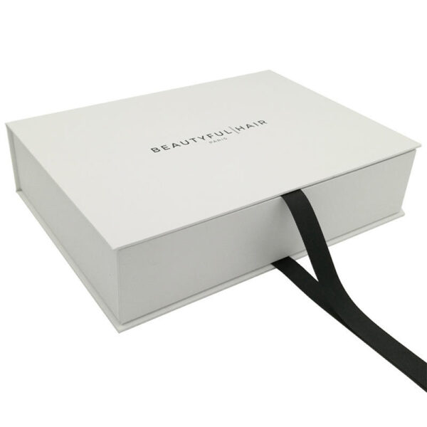 Ivory Collapsible Hair Extension Gift Box with Black Satin