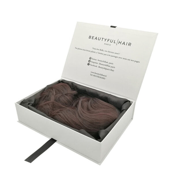 Ivory Collapsible Hair Extension Gift Box with Black Satin