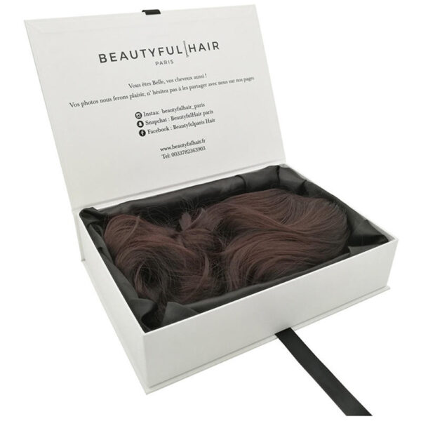 Ivory Collapsible Hair Extension Gift Box with Black Satin