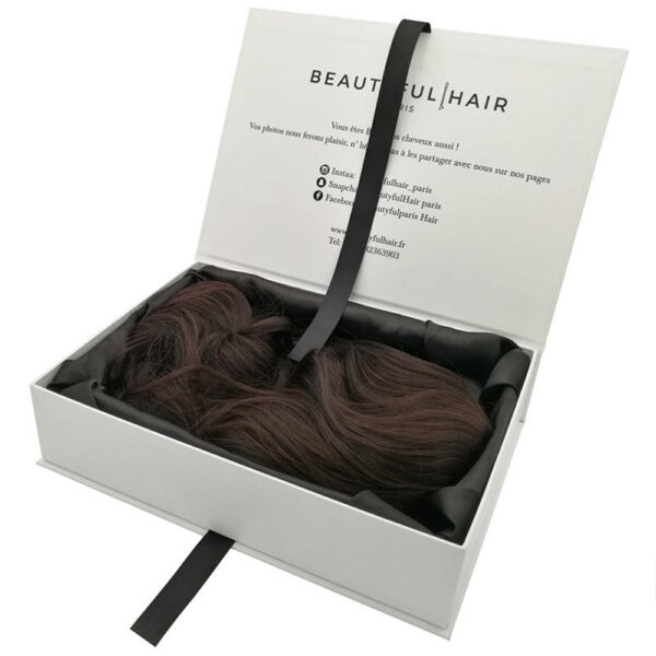 Ivory Collapsible Hair Extension Gift Box with Black Satin