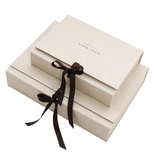 Ivory Foldable Cosmetic Presentation Box with Brown Ribbon Ivory Foldable Cosmetic Presentation Box with Brown Ribbon