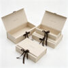 Ivory Foldable Cosmetic Presentation Box with Brown Ribbon