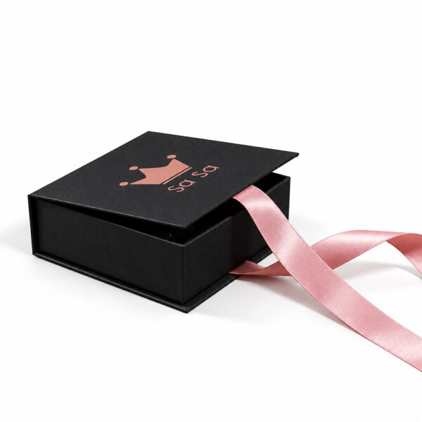 Matte Black Collapsible Watch Gift Box with Pink Satin Ribbon Matte Black Collapsible Watch Gift Box with Pink Satin Ribbon
