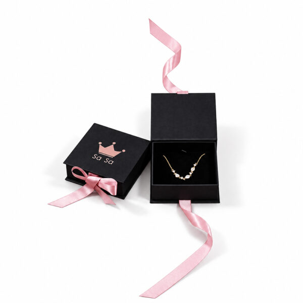 Matte Black Collapsible Watch Gift Box with Pink Satin Ribbon Matte Black Collapsible Watch Gift Box with Pink Satin Ribbon