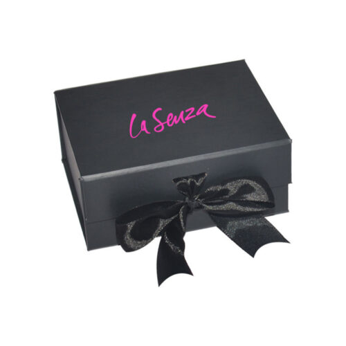 Matte Black Sheer Bow Apparel Collapsible Gift Box