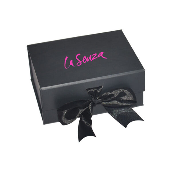 Matte Black Sheer Bow Apparel Collapsible Gift Box