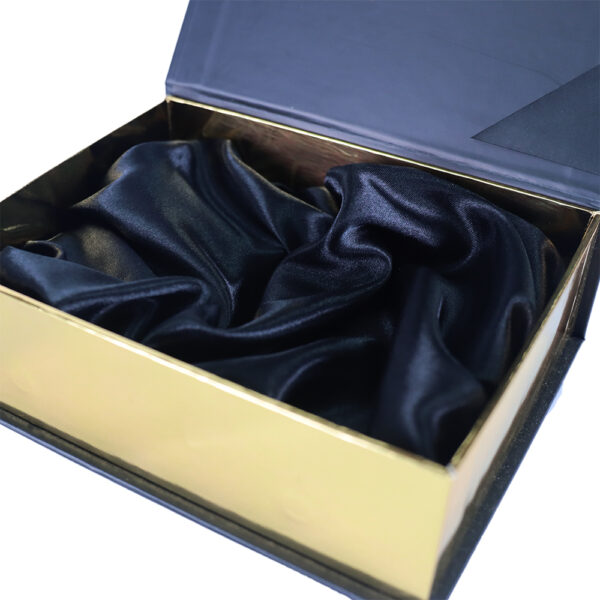 Matte Black and Gold Collapsible Gift Box with Satin Lining