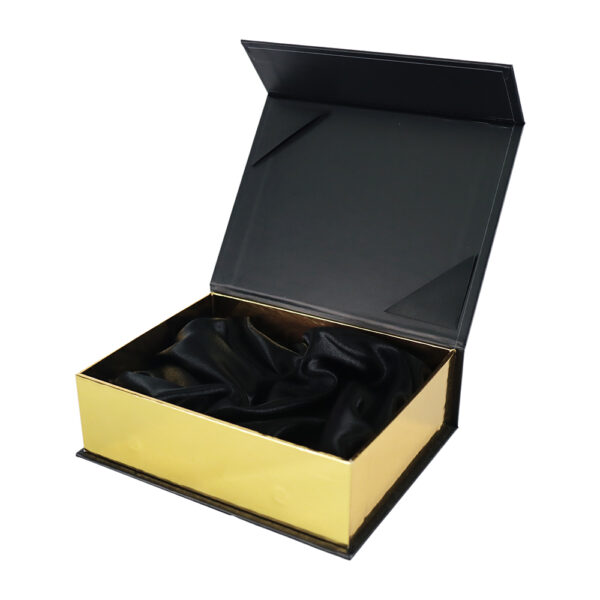 Matte Black and Gold Collapsible Gift Box with Satin Lining