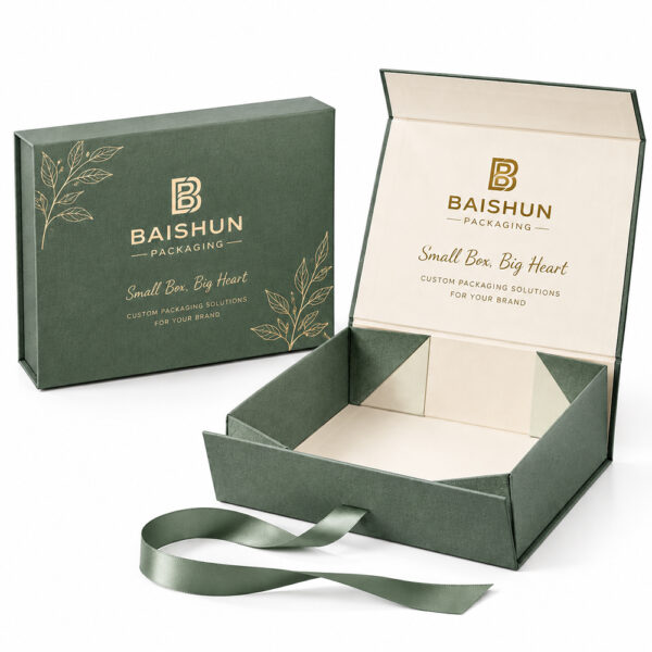 Metallic Logo Ribbon-Pull Holiday Collapsible Gift Box