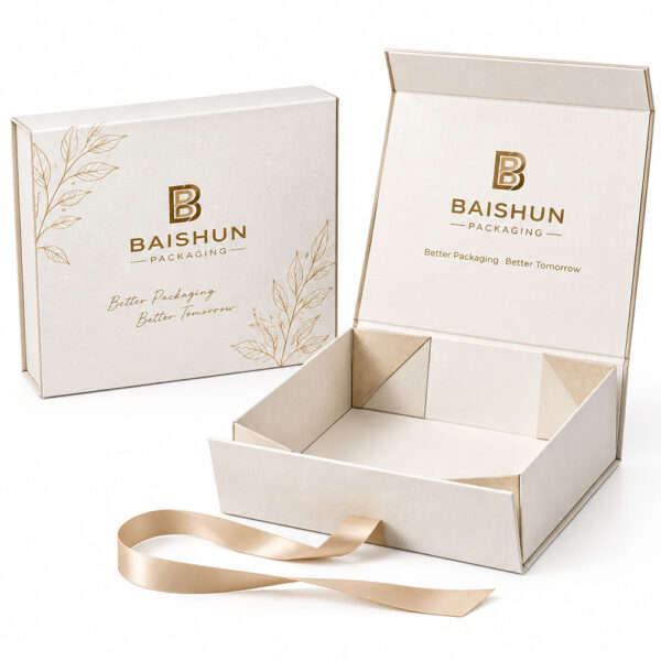Metallic Logo Ribbon-Pull Holiday Collapsible Gift Box
