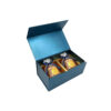Metallic Teal Blue Collapsible Gourmet Food Gift Box with Gold Dividers