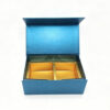 Metallic Teal Blue Collapsible Gourmet Food Gift Box with Gold Dividers