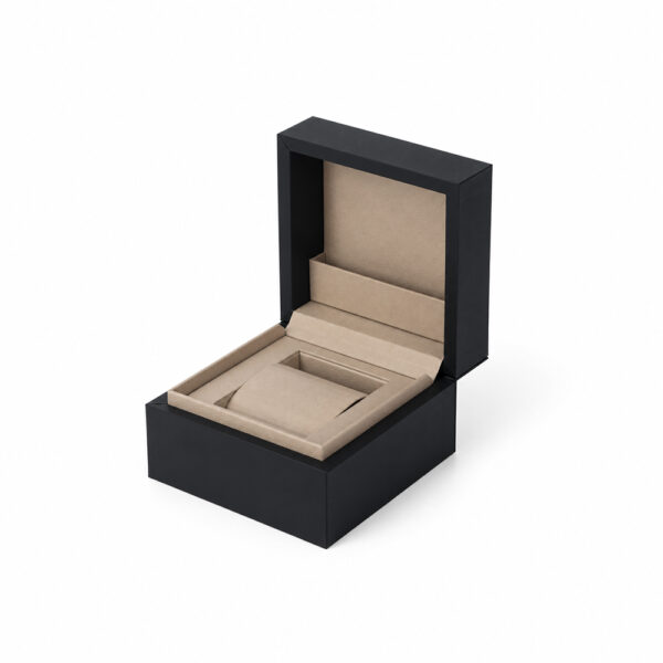 Midnight Black Collapsible Watch Gift Box with Beige Cushion