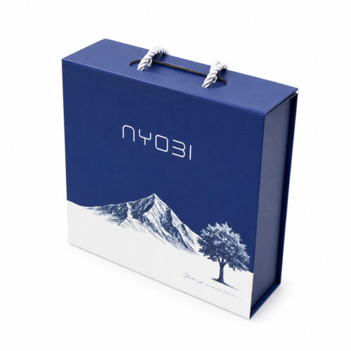 Navy Blue Mountain Print Rope Handle Skincare Collapsible Gift Box