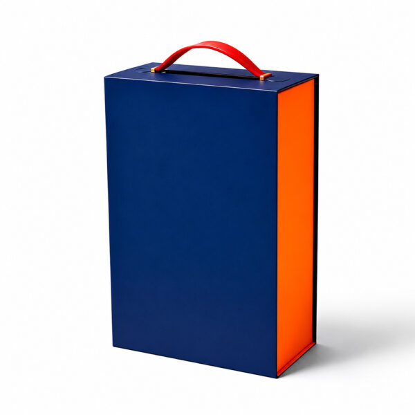 Navy Blue & Orange Collapsible Gourmet Food Gift Box with Handle